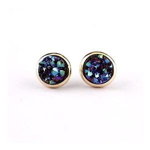 Round Druzy Stud Earrings NEW 0.25"